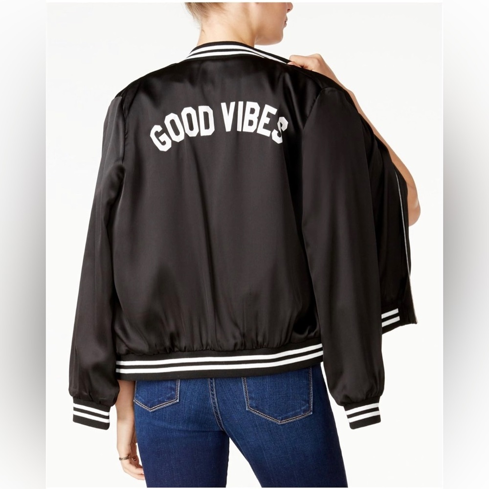 Sub_Urban RIOT Black Good Vibes Varsity Bomber Jacket Size Medium